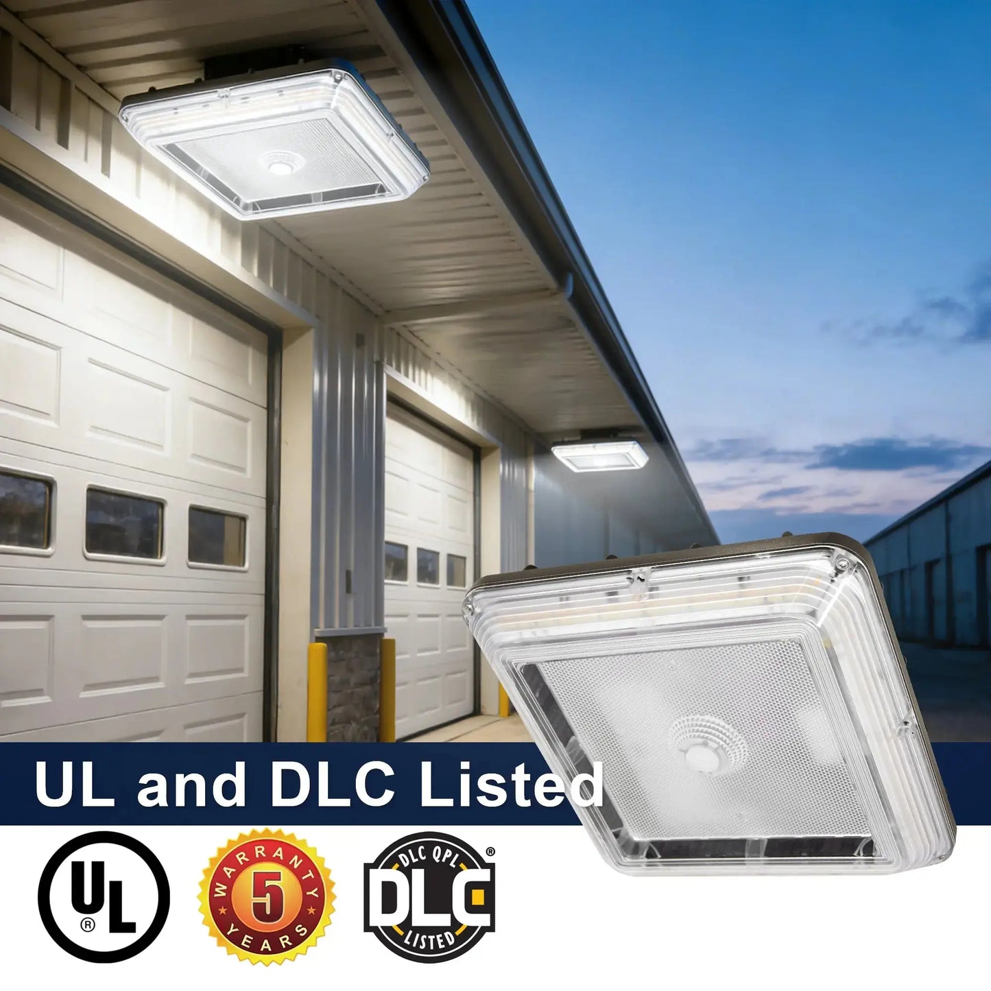 LED Parking Garage Canopy Light-Selectable Wattage and CCT-Up to 13.000 Lumens-60W / 80W / 100W-3000K/4000K/5000K