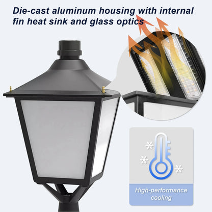LED Decorative Post Top Light-30/50/60W Wattage Selectable-3000K/4000K/5000K CCT Adjustable-AC 100-277V