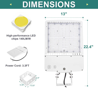 300W White Housing LED Parking Lot Light-1000W MH Equiv-42.000 Lumens-5000K Daylight-100-277V AC-UL& DLC Listed