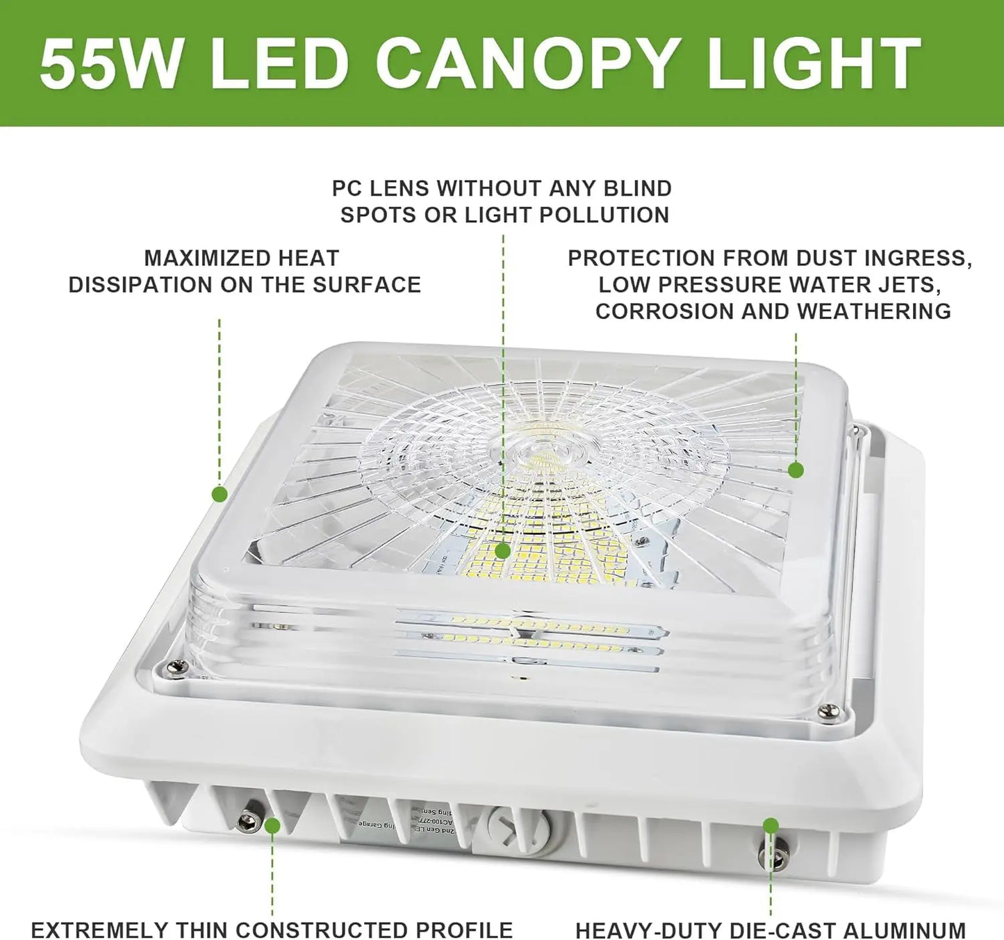 LED Parking Garage Canopy Light - 30W/40W/55W Selectable – 150W MH Equivalent-3000K/4000K/5000K-0-10V Dimmable-Surface/Pendant Mount