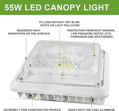 LED Parking Garage Canopy Light - 30W/40W/55W Selectable – 150W MH Equivalent-3000K/4000K/5000K-0-10V Dimmable-Surface/Pendant Mount