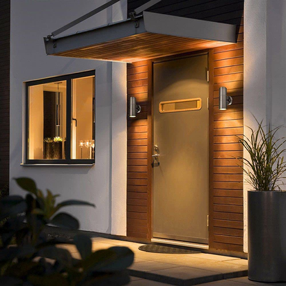 Modern Stainless Steel Up Down Wall Lights. IP65 Waterproof Outdoor Wall Lights - Pack Of 2