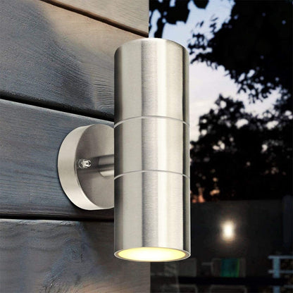 Modern Stainless Steel Up Down Wall Lights. IP65 Waterproof Outdoor Wall Lights - Pack Of 2