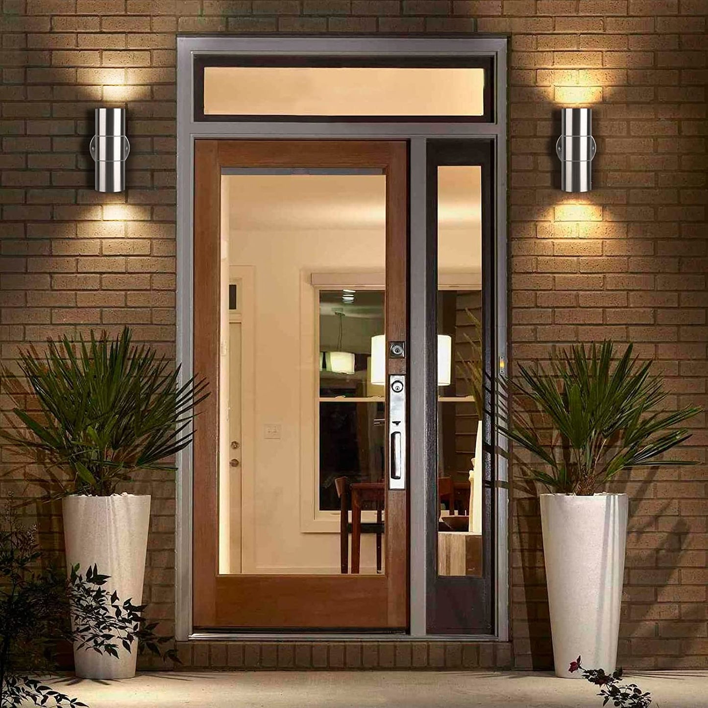 Modern Stainless Steel Up Down Wall Lights. IP65 Waterproof Outdoor Wall Lights - Pack Of 2