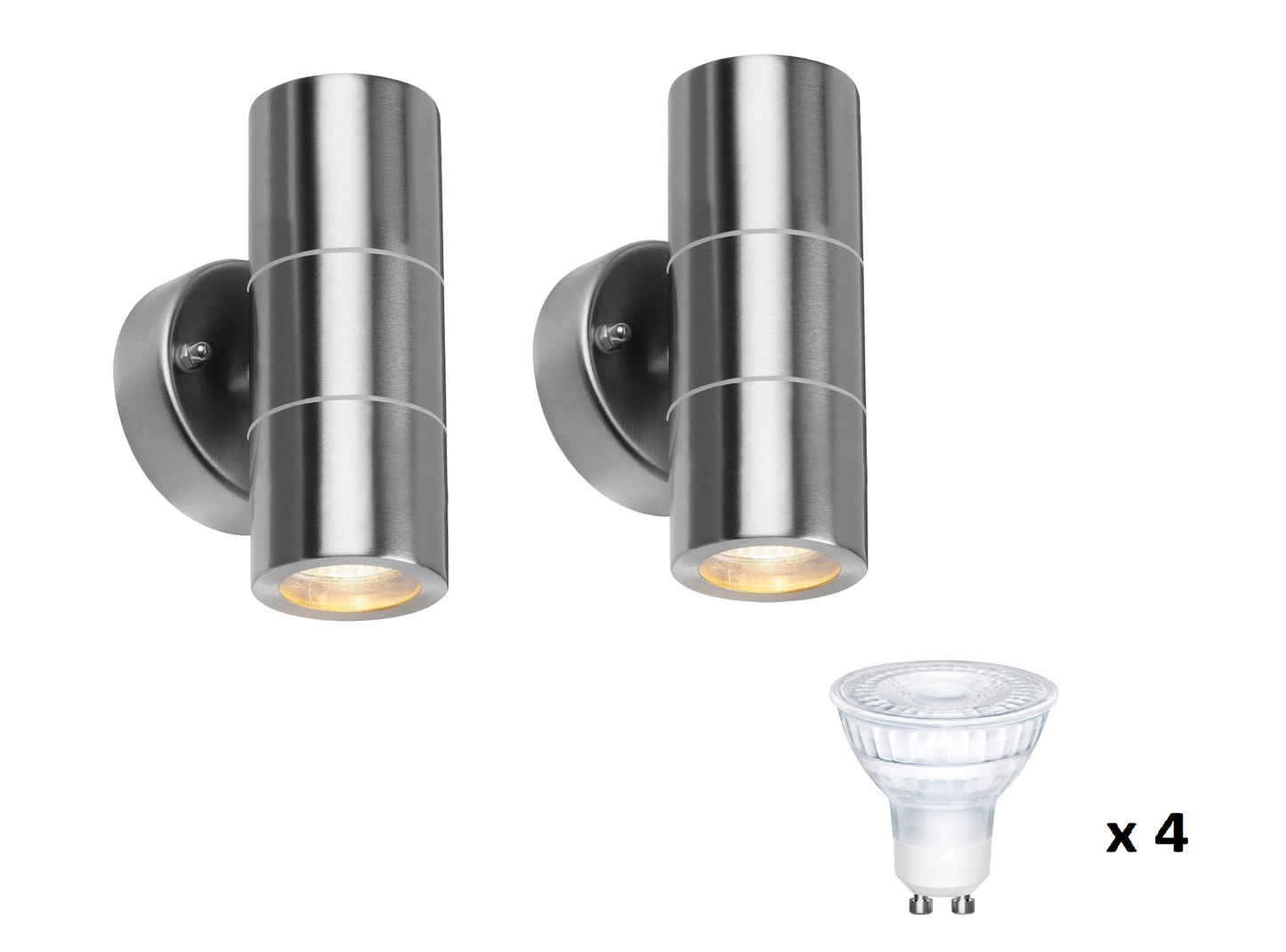 Modern Stainless Steel Up Down Wall Lights. IP65 Waterproof Outdoor Wall Lights - Pack Of 2