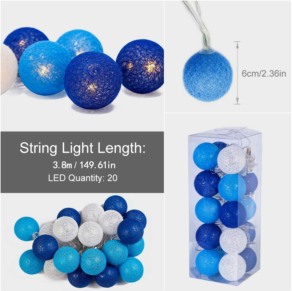 White Cotton Ball LED Fairy Lights – 3.8M Plug-In
